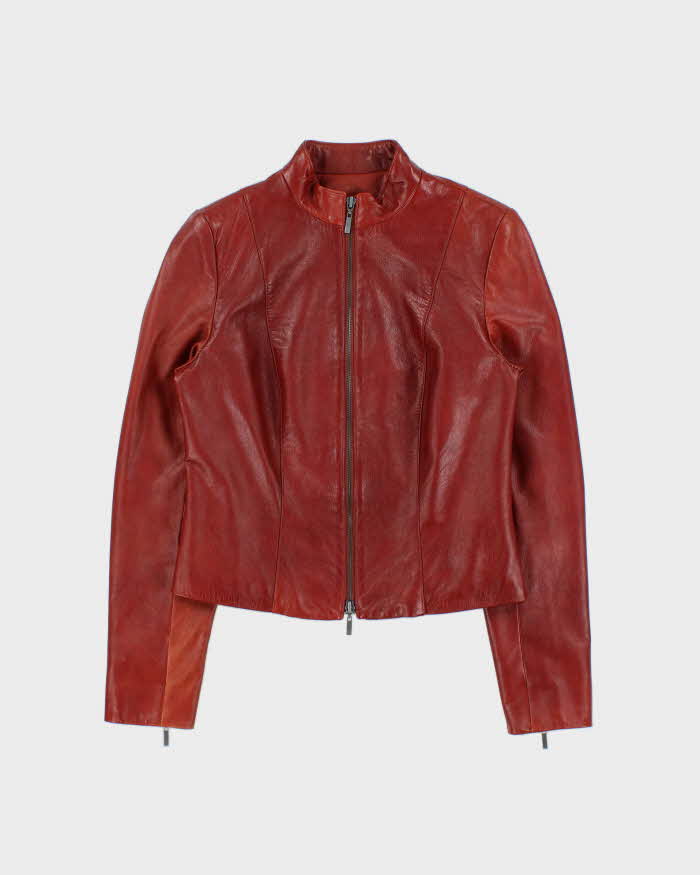Vintage Y2K 00s Danier Women's Burnt Orange-Red Italian Leather Cafe Racer Moto Jacket - XS