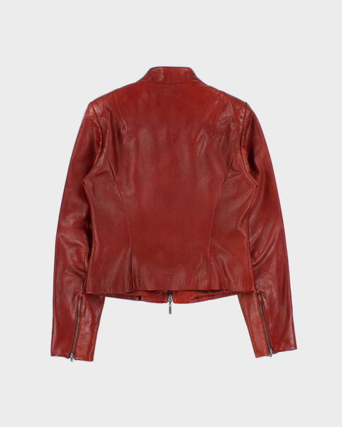 Vintage Y2K 00s Danier Women's Burnt Orange-Red Italian Leather Cafe Racer Moto Jacket - XS