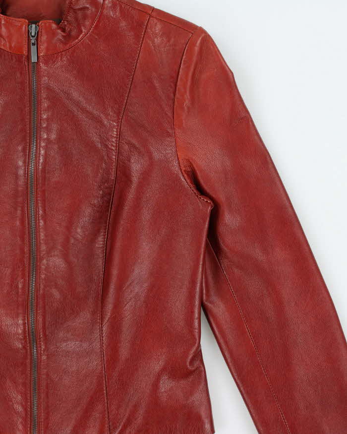 Vintage Y2K 00s Danier Women's Burnt Orange-Red Italian Leather Cafe Racer Moto Jacket - XS