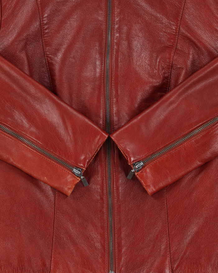 Vintage Y2K 00s Danier Women's Burnt Orange-Red Italian Leather Cafe Racer Moto Jacket - XS