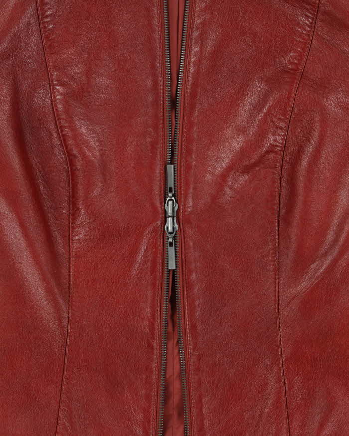 Vintage Y2K 00s Danier Women's Burnt Orange-Red Italian Leather Cafe Racer Moto Jacket - XS