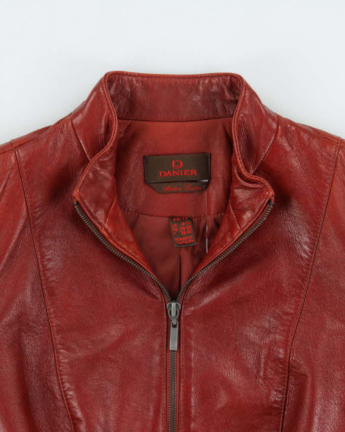 Vintage Y2K 00s Danier Women's Burnt Orange-Red Italian Leather Cafe Racer Moto Jacket - XS