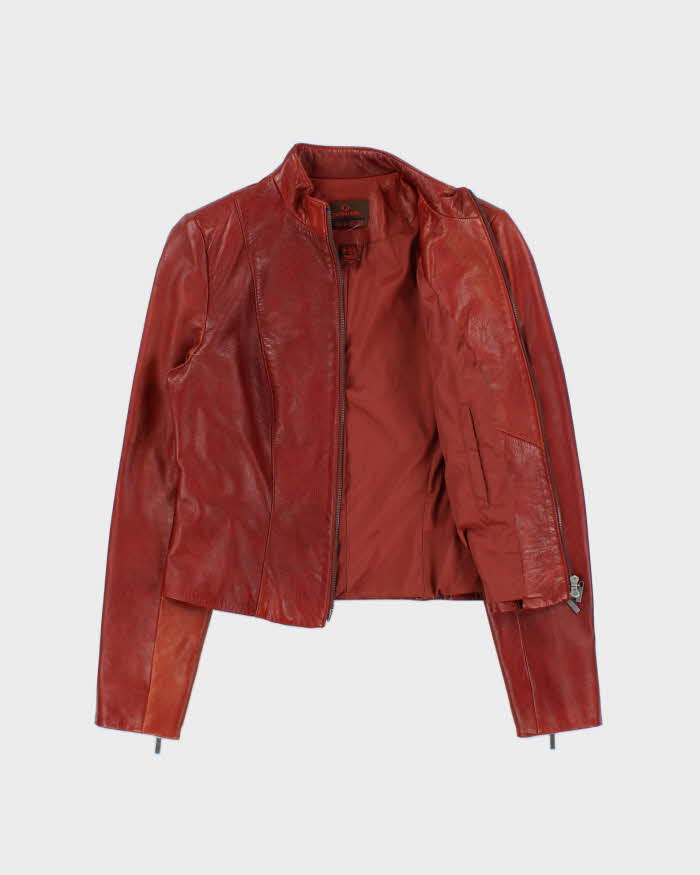 Vintage Y2K 00s Danier Women's Burnt Orange-Red Italian Leather Cafe Racer Moto Jacket - XS