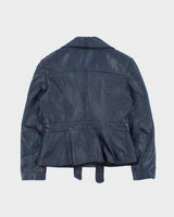 Vintage 1970s Women's Made In Canada Metallic Blue Belted Leather Jacket - XS