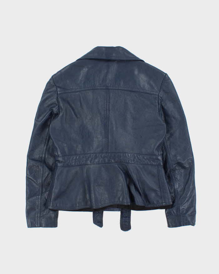 Vintage 1970s Women's Made In Canada Metallic Blue Belted Leather Jacket - XS