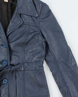 Vintage 1970s Women's Made In Canada Metallic Blue Belted Leather Jacket - XS
