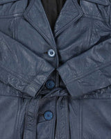 Vintage 1970s Women's Made In Canada Metallic Blue Belted Leather Jacket - XS