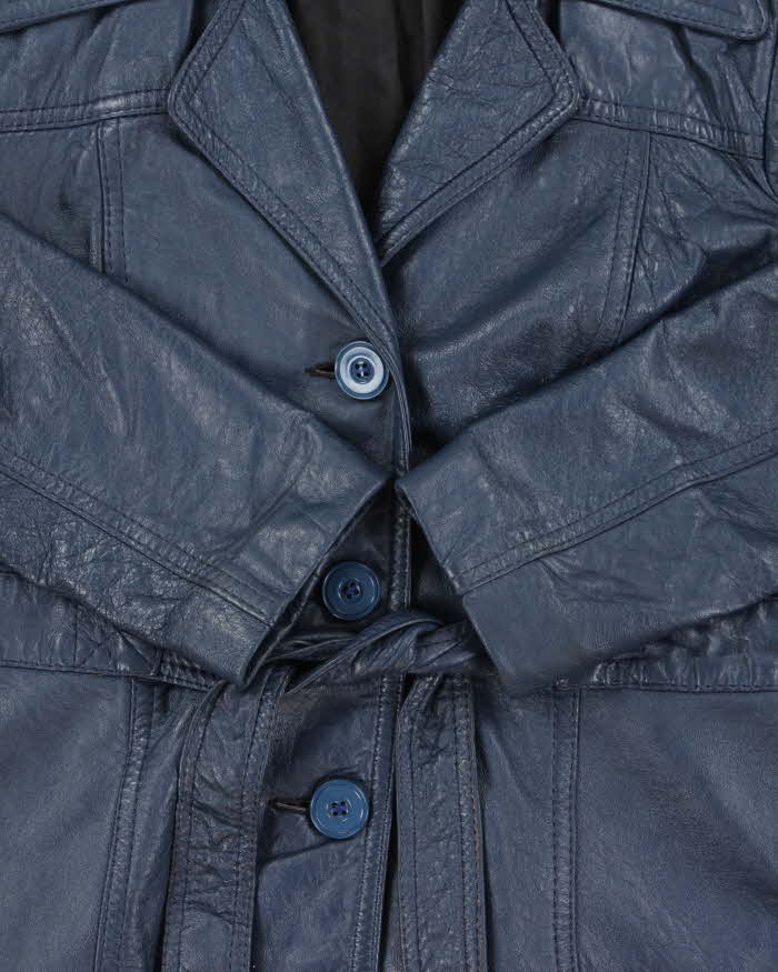 Vintage 1970s Women's Made In Canada Metallic Blue Belted Leather Jacket - XS