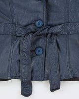 Vintage 1970s Women's Made In Canada Metallic Blue Belted Leather Jacket - XS