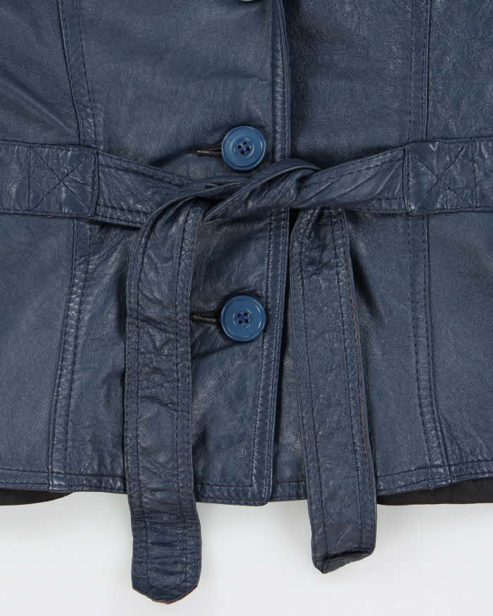Vintage 1970s Women's Made In Canada Metallic Blue Belted Leather Jacket - XS