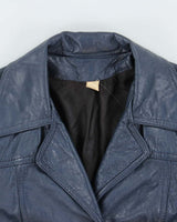 Vintage 1970s Women's Made In Canada Metallic Blue Belted Leather Jacket - XS
