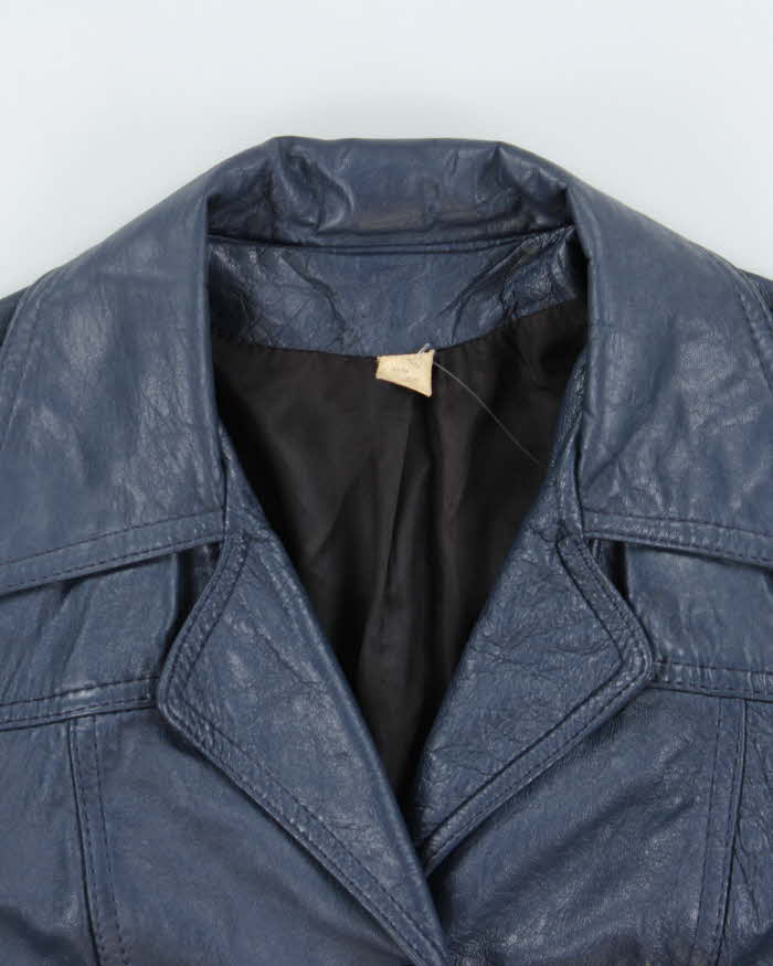 Vintage 1970s Women's Made In Canada Metallic Blue Belted Leather Jacket - XS