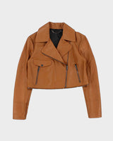 2016 Belstaff Women's Tan Italian Calfskin Leather Cropped Classic Moto Biker Jacket - S