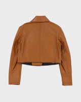2016 Belstaff Women's Tan Italian Calfskin Leather Cropped Classic Moto Biker Jacket - S