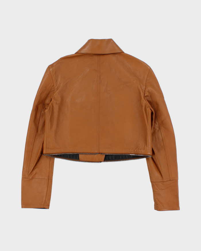 2016 Belstaff Women's Tan Italian Calfskin Leather Cropped Classic Moto Biker Jacket - S