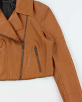 2016 Belstaff Women's Tan Italian Calfskin Leather Cropped Classic Moto Biker Jacket - S