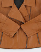 2016 Belstaff Women's Tan Italian Calfskin Leather Cropped Classic Moto Biker Jacket - S