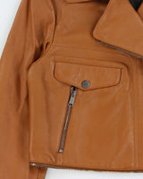 2016 Belstaff Women's Tan Italian Calfskin Leather Cropped Classic Moto Biker Jacket - S