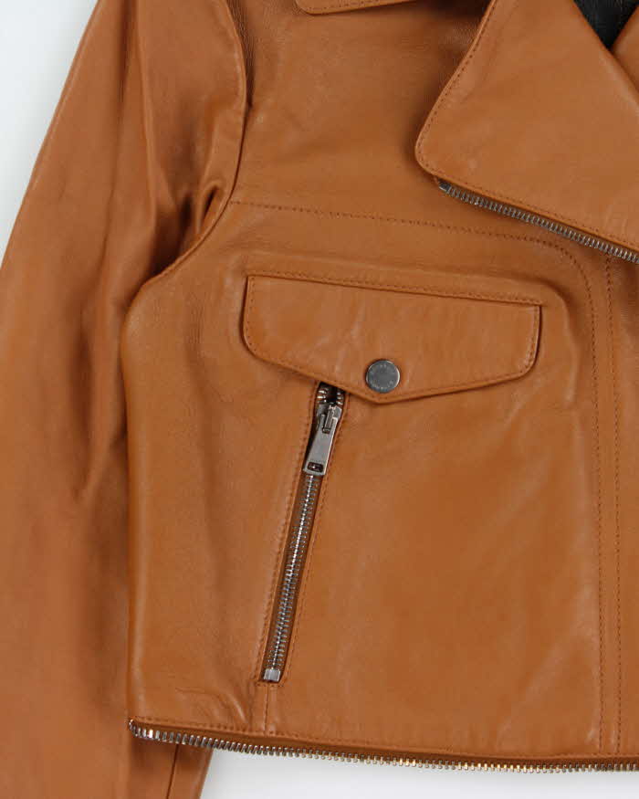 2016 Belstaff Women's Tan Italian Calfskin Leather Cropped Classic Moto Biker Jacket - S