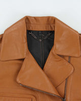 2016 Belstaff Women's Tan Italian Calfskin Leather Cropped Classic Moto Biker Jacket - S