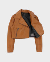 2016 Belstaff Women's Tan Italian Calfskin Leather Cropped Classic Moto Biker Jacket - S