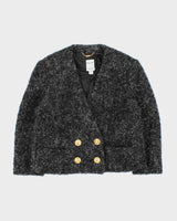 Vintage FW1998 Celine Paris Runway Women's Wool Cropped Double Breasted Triomphe Tweed Evening Jacket - S