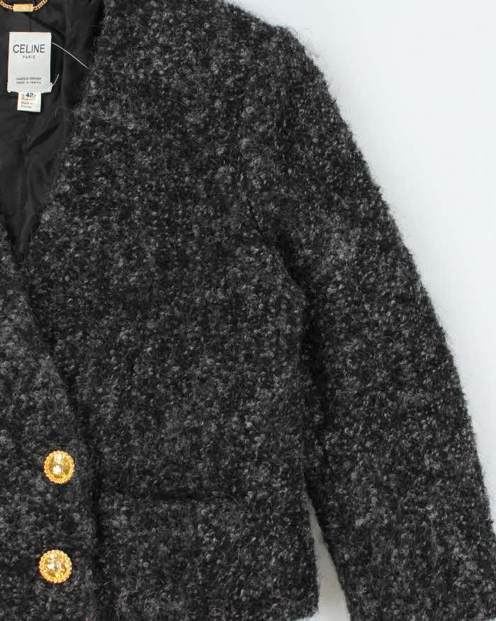 Vintage FW1998 Celine Paris Runway Women's Wool Cropped Double Breasted Triomphe Tweed Evening Jacket - S