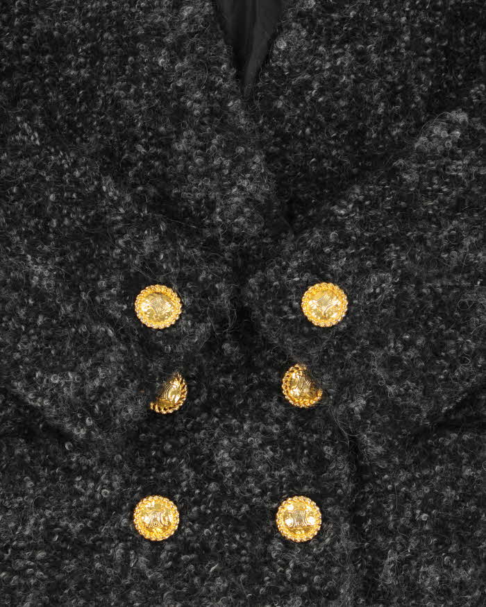 Vintage FW1998 Celine Paris Runway Women's Wool Cropped Double Breasted Triomphe Tweed Evening Jacket - S