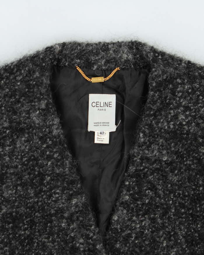 Vintage FW1998 Celine Paris Runway Women's Wool Cropped Double Breasted Triomphe Tweed Evening Jacket - S