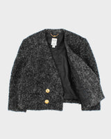 Vintage FW1998 Celine Paris Runway Women's Wool Cropped Double Breasted Triomphe Tweed Evening Jacket - S