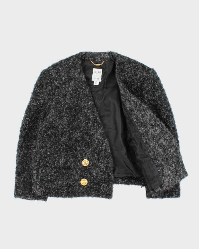 Vintage FW1998 Celine Paris Runway Women's Wool Cropped Double Breasted Triomphe Tweed Evening Jacket - S