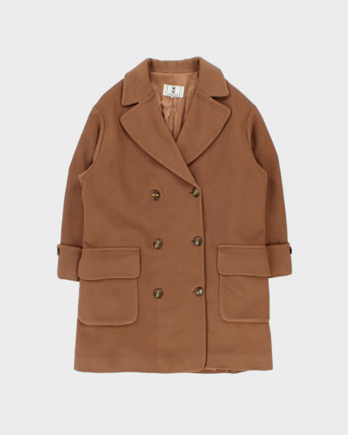 Vintage 1990s Valentino Oliver Camel Wool Double Breasted Women's Over Coat - M
