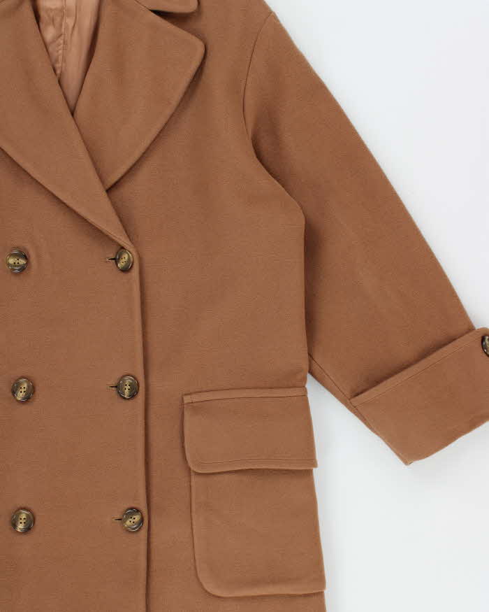Vintage 1990s Valentino Oliver Camel Wool Double Breasted Women's Over Coat - M