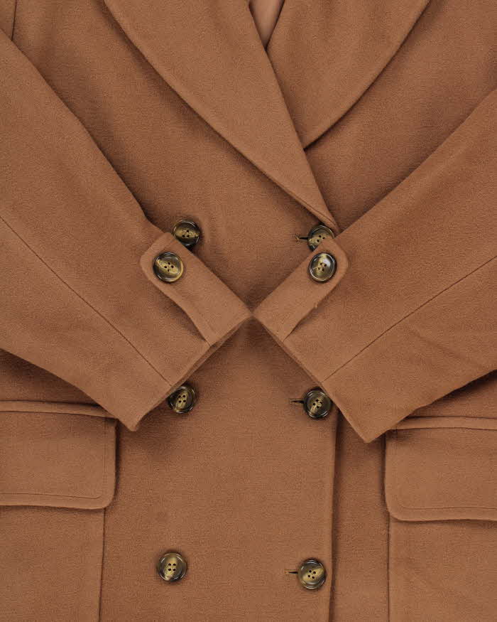 Vintage 1990s Valentino Oliver Camel Wool Double Breasted Women's Over Coat - M