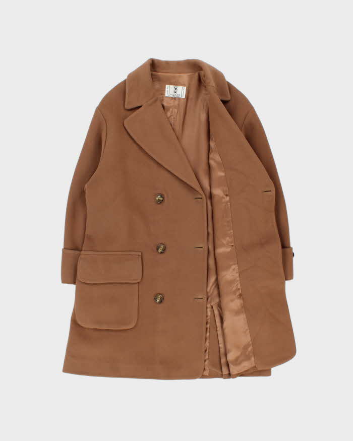 Vintage 1990s Valentino Oliver Camel Wool Double Breasted Women's Over Coat - M