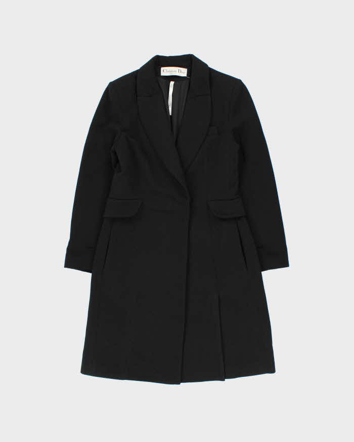 Vintage FW2004 Christian Dior Galliano Black Soft Twill Women's Long A-Line Coat - M