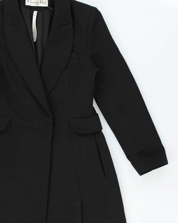 Vintage FW2004 Christian Dior Galliano Black Soft Twill Women's Long A-Line Coat - M