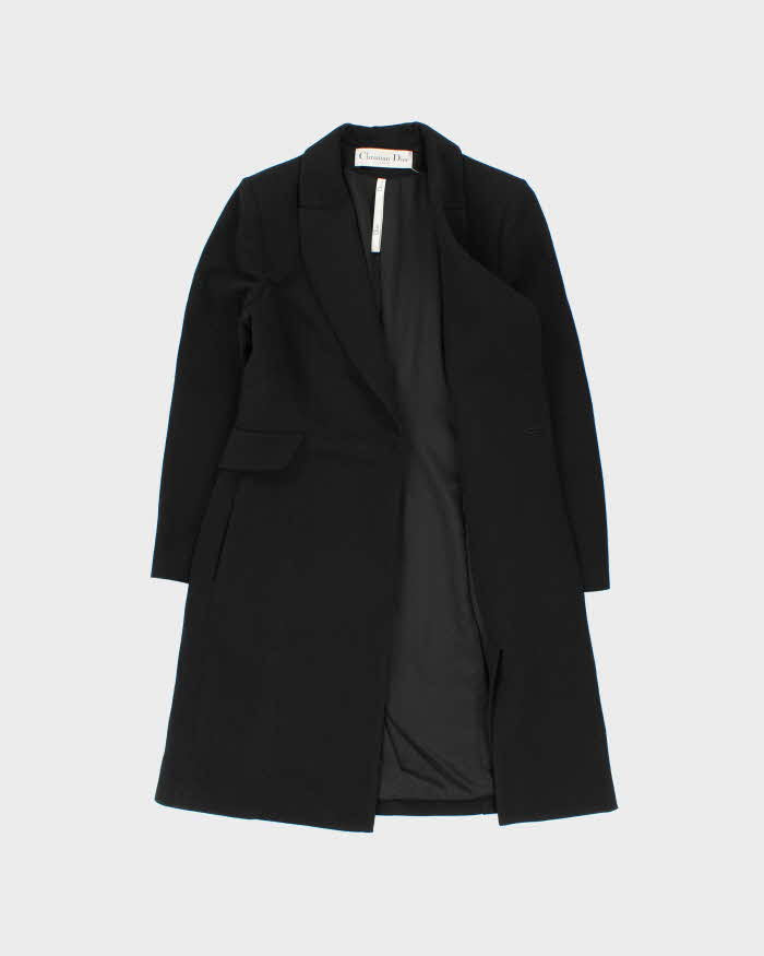 Vintage FW2004 Christian Dior Galliano Black Soft Twill Women's Long A-Line Coat - M