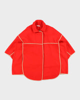 Vintage FW2005 Chloe Women's Bright Red Wool Blend Silk Trim Oversized Blanket Coat - L