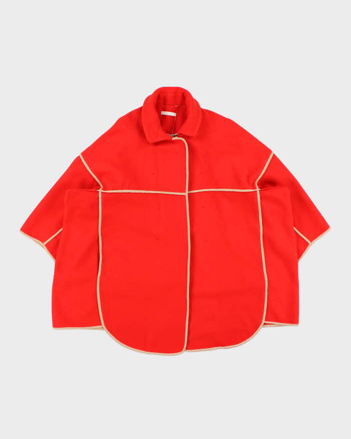 Vintage FW2005 Chloe Women's Bright Red Wool Blend Silk Trim Oversized Blanket Coat - L
