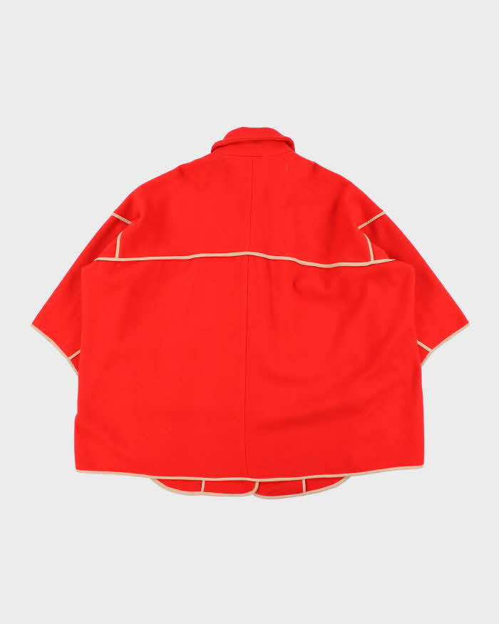 Vintage FW2005 Chloe Women's Bright Red Wool Blend Silk Trim Oversized Blanket Coat - L