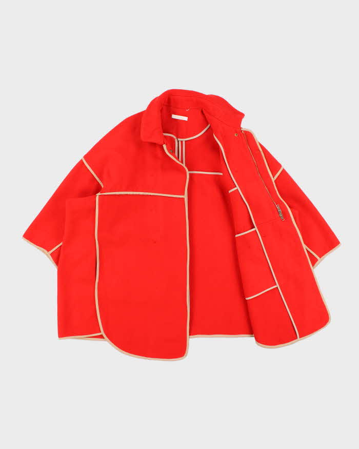 Vintage FW2005 Chloe Women's Bright Red Wool Blend Silk Trim Oversized Blanket Coat - L