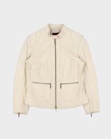 Vintage Y2K 00s Danier Women's Cream Leather Cafe Racer Moto Jacket - S