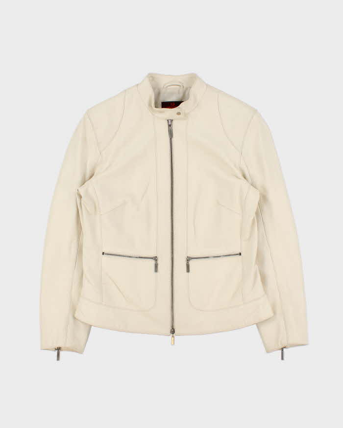 Vintage Y2K 00s Danier Women's Cream Leather Cafe Racer Moto Jacket - S