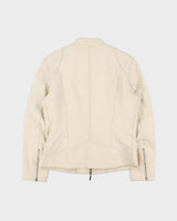 Vintage Y2K 00s Danier Women's Cream Leather Cafe Racer Moto Jacket - S