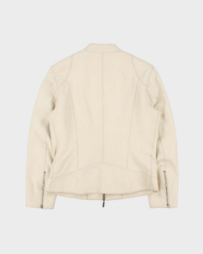 Vintage Y2K 00s Danier Women's Cream Leather Cafe Racer Moto Jacket - S