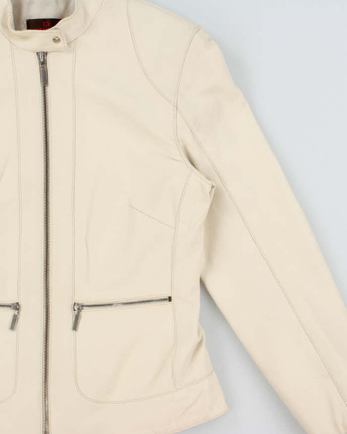 Vintage Y2K 00s Danier Women's Cream Leather Cafe Racer Moto Jacket - S