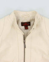 Vintage Y2K 00s Danier Women's Cream Leather Cafe Racer Moto Jacket - S