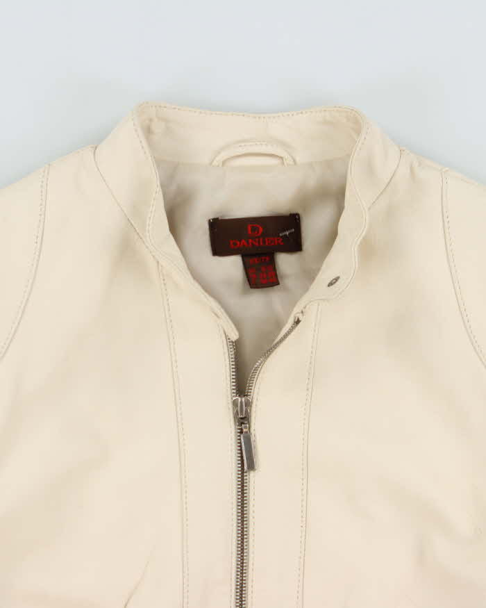 Vintage Y2K 00s Danier Women's Cream Leather Cafe Racer Moto Jacket - S