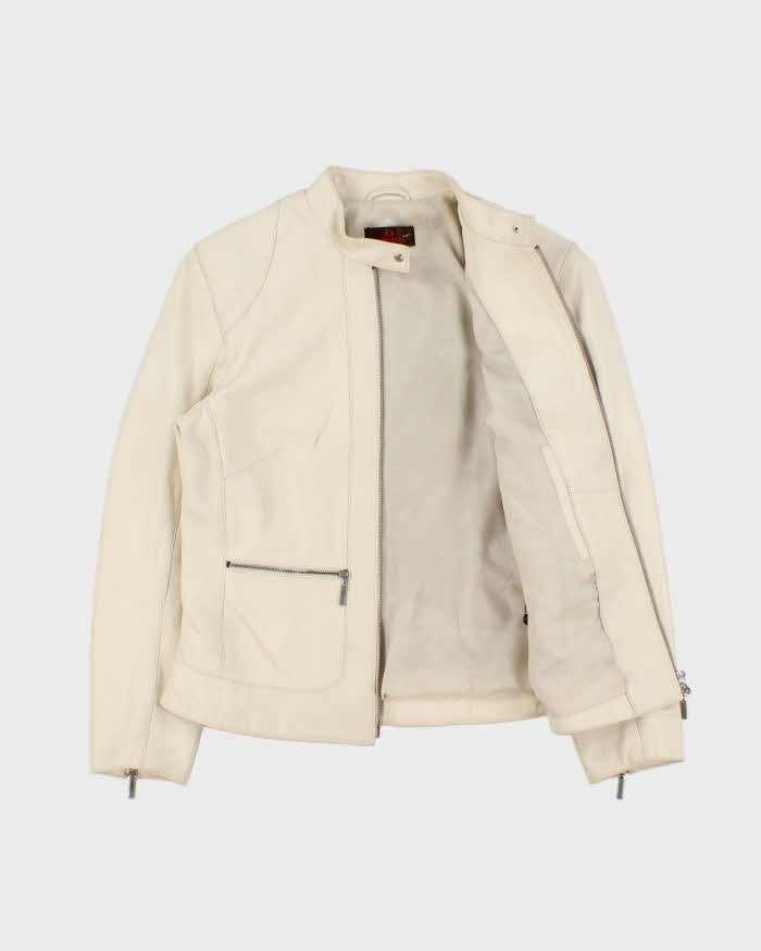 Vintage Y2K 00s Danier Women's Cream Leather Cafe Racer Moto Jacket - S